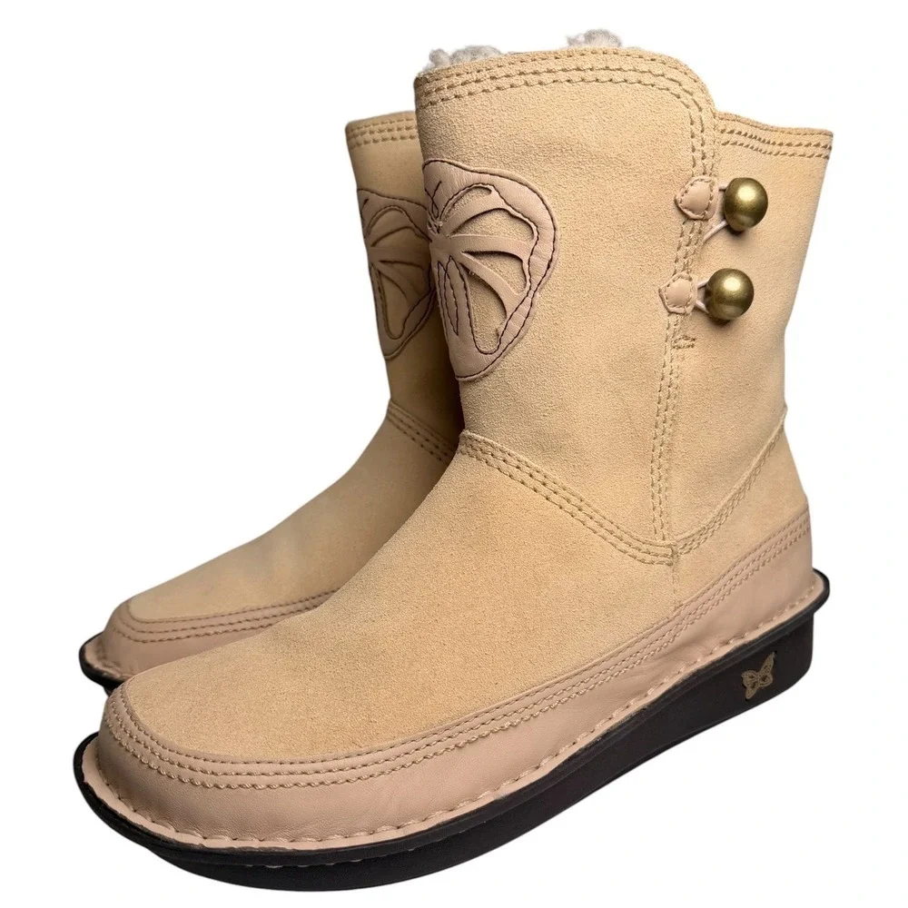 Alegria Aspen Beige Suede Shearling Butterfly Boots EU 40